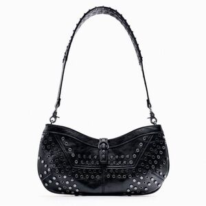 Zara NWT shoulder bag black with gunmetal studs